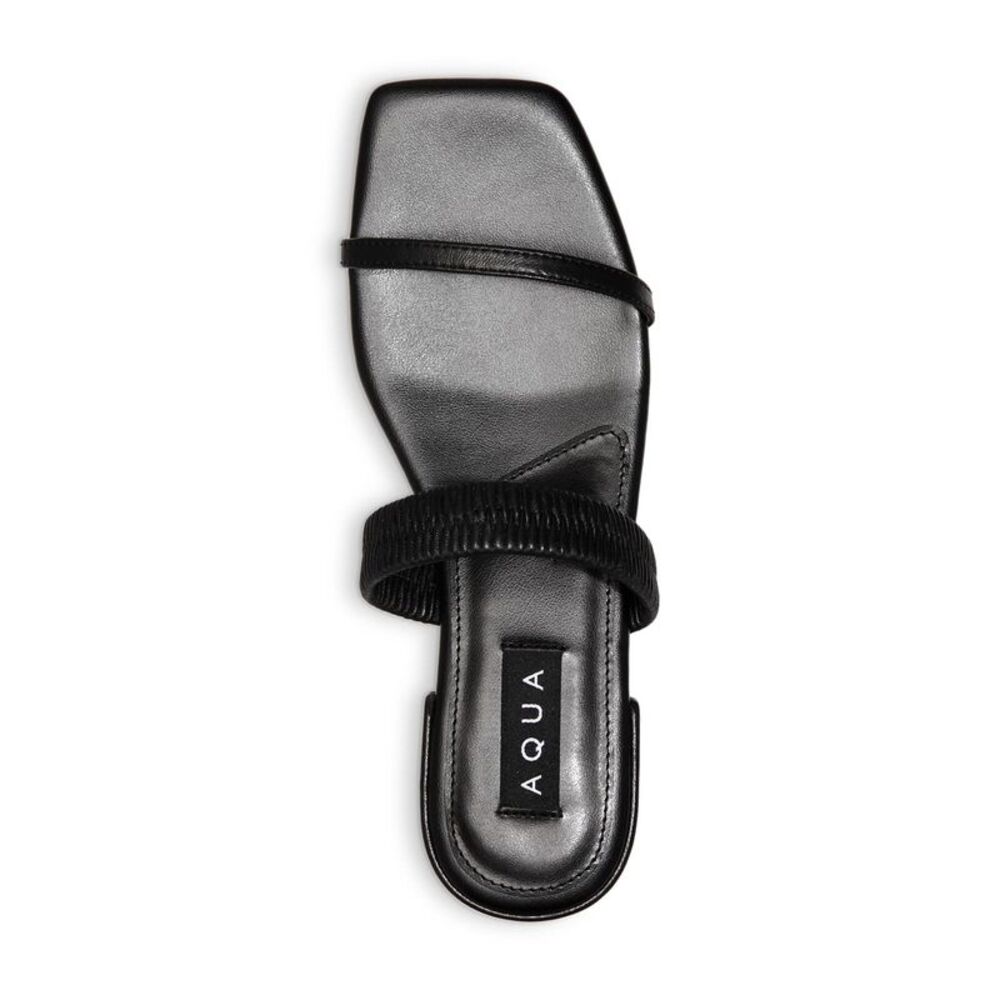 AQUA Womens Black Livi Square Toe Block Heel Slip On Leather Slide Sandals 6.5 M - Picture 3 of 4
